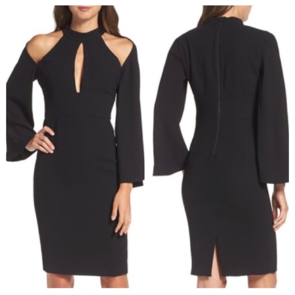 Bardot Drape Sleeve Cutout Sheath Dress